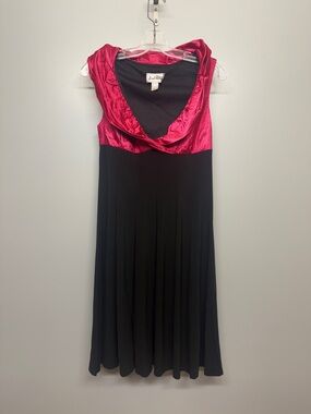 Vintage Joseph Ribkoff Black and Fuchsia Cowl-Neck Midi Dress
